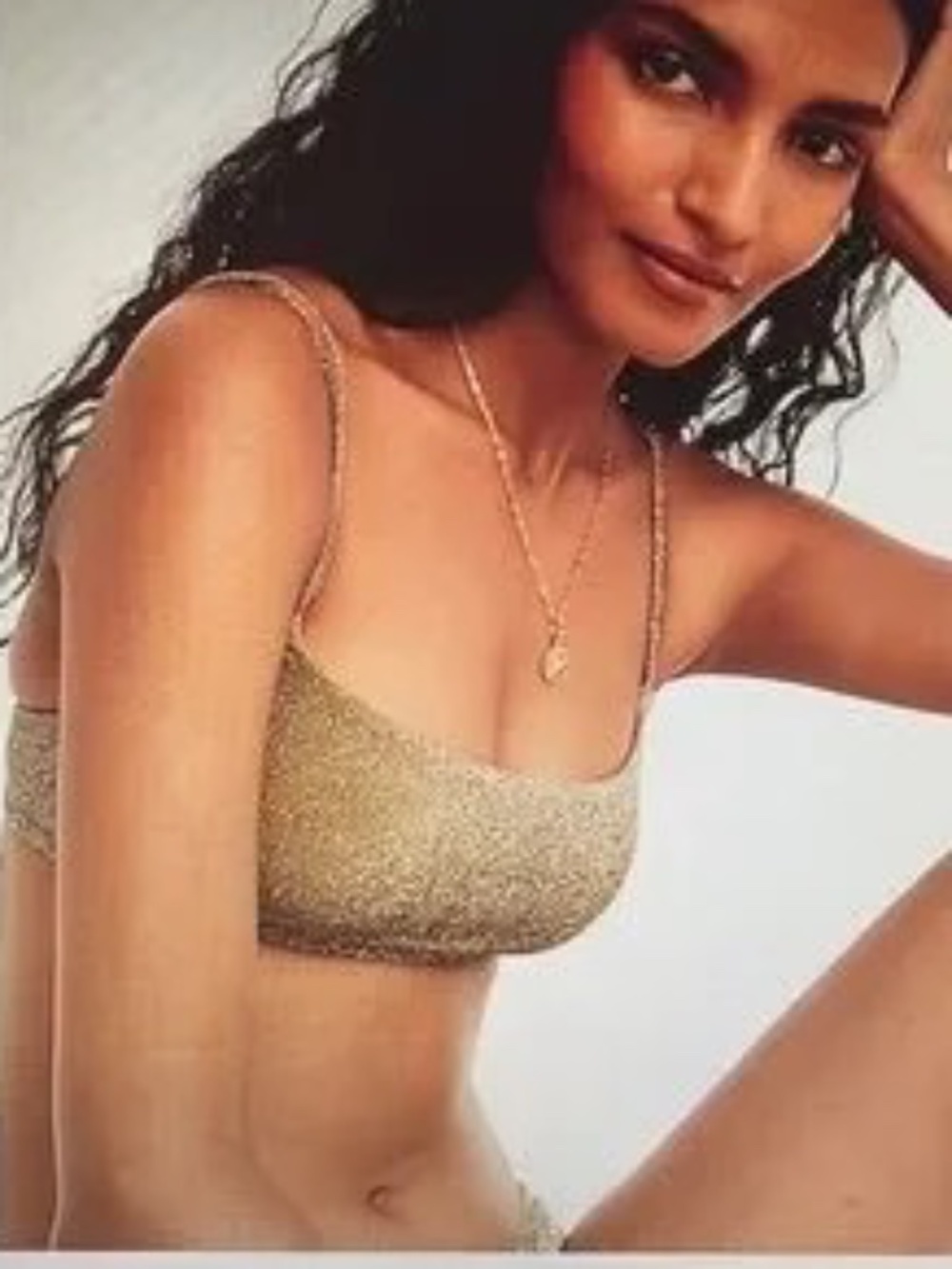 j. crew scoopneck bikini top in gold sparkle S NWT